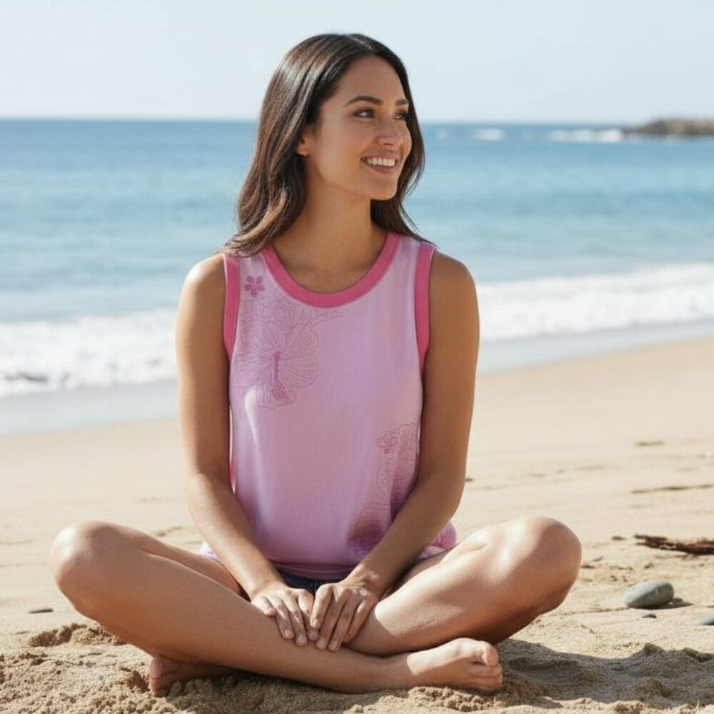 Hibiscus Crusher Boxy Tank W's Life is Good